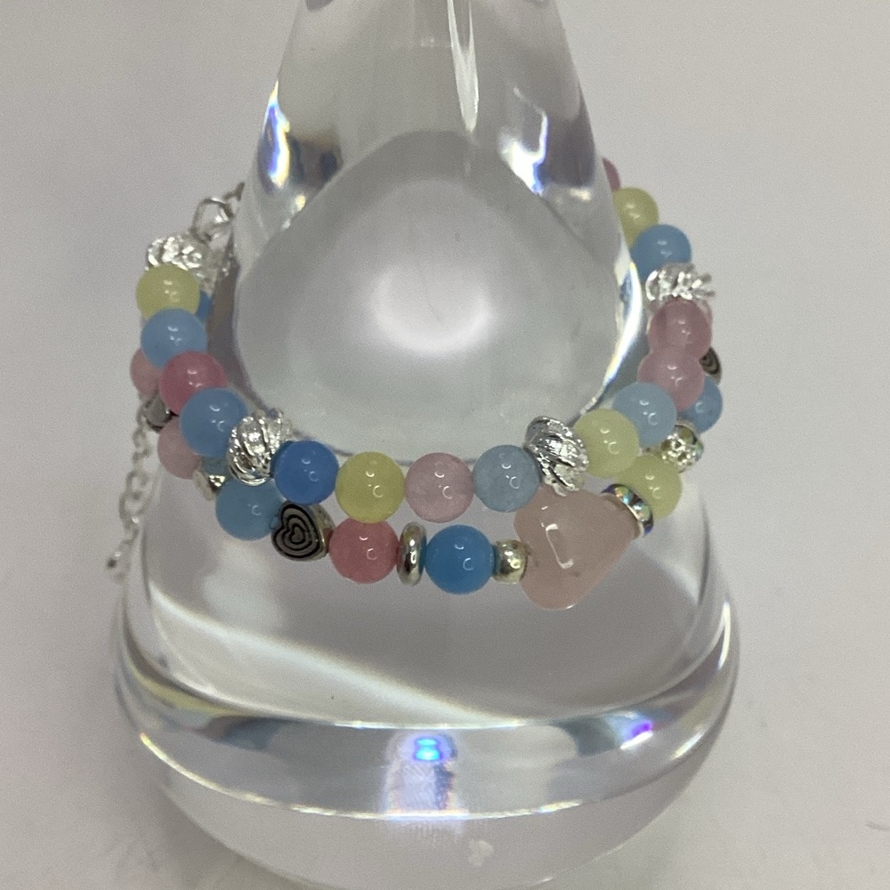 2 Pastel Morganite Beaded Bracelets 6” plus 2” extenders.